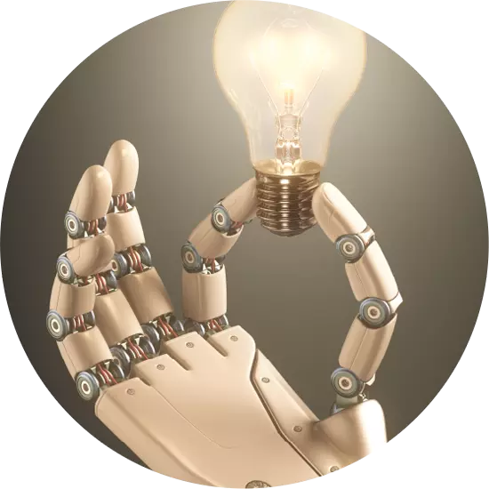 Robot hand holding lightbulb